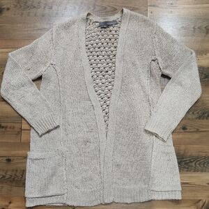 360‎ Sweater Linen Blend Open Front Cardigan Fishnet Weave Back Nautical Size S